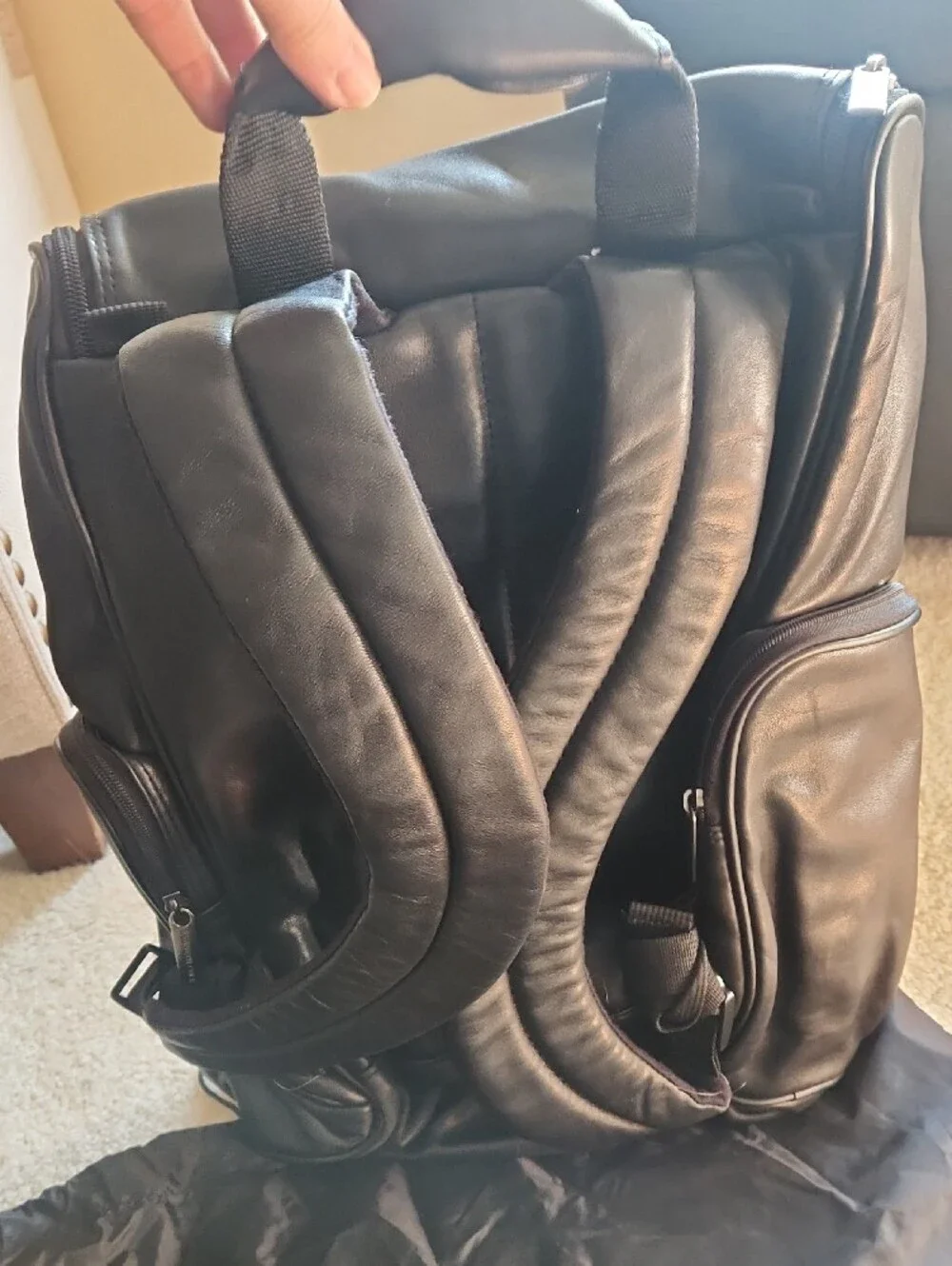 Kenneth Cole Black Leather Front-Pocket Backpack